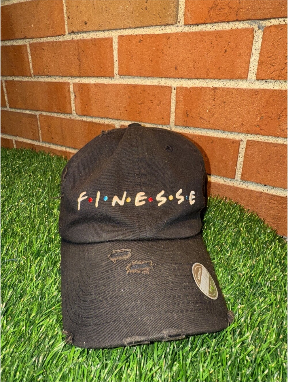 Finesse/Friends Black Distressed Cap Adjustable Strap Casual Hat